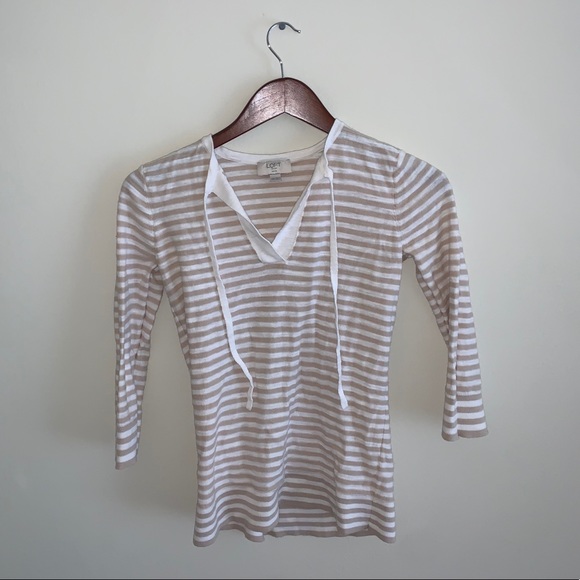 LOFT Womens Tan & White Striped Sweater - Picture 2 of 6